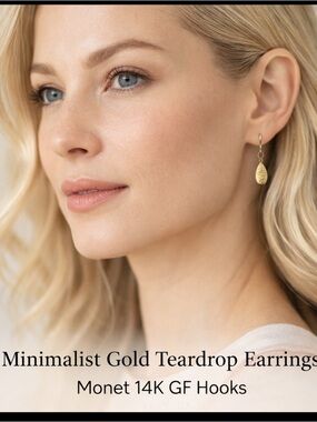 Monet Gold Teardrop Earrings Textured Dangle 14K GF Hooks Minimalist textured